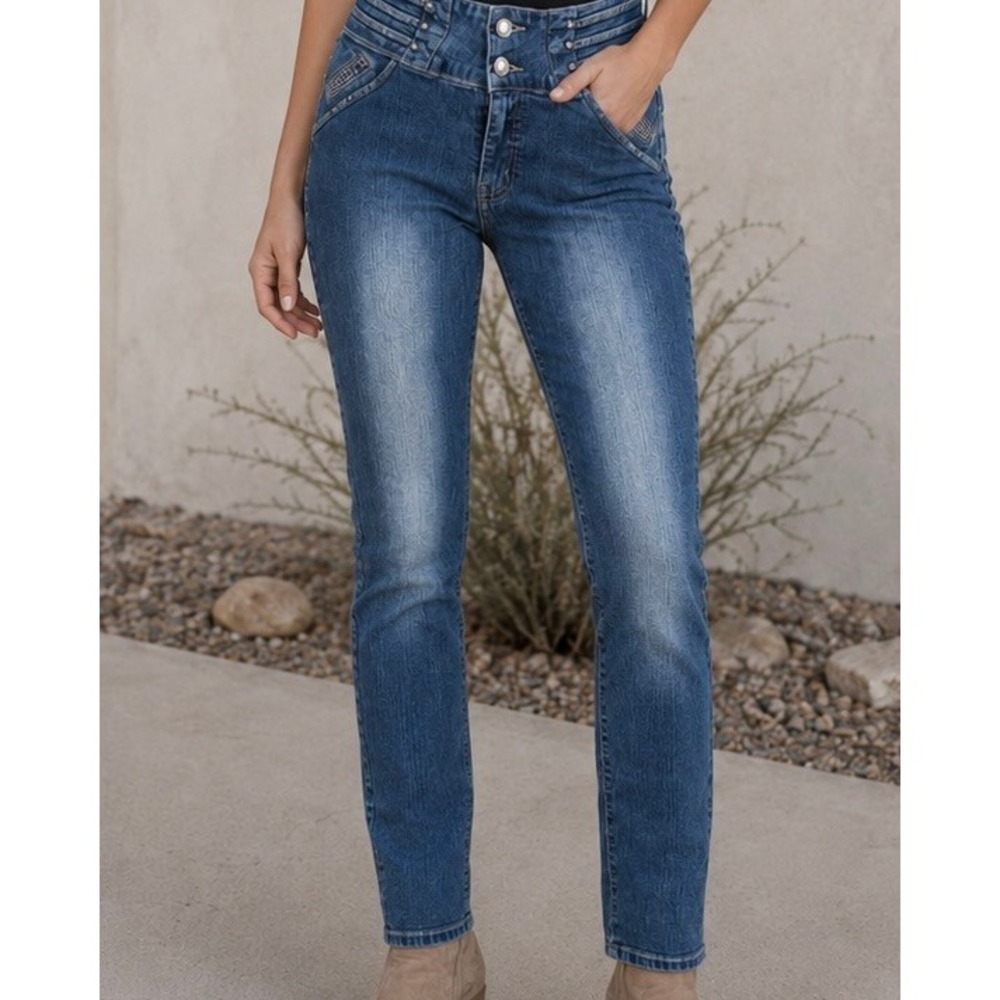 Scandal Size 12 Rhinestone Tapered Jeans Y2K Embellished Double Waist